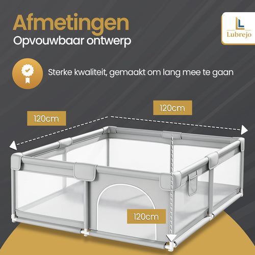 Grondbox - Speelbox - Playpen - Kinderbox - Baby box - Veilige kinderbox met Zachte Vloer - Grijs - Inclusief 50 Speelballen - 120x120cm