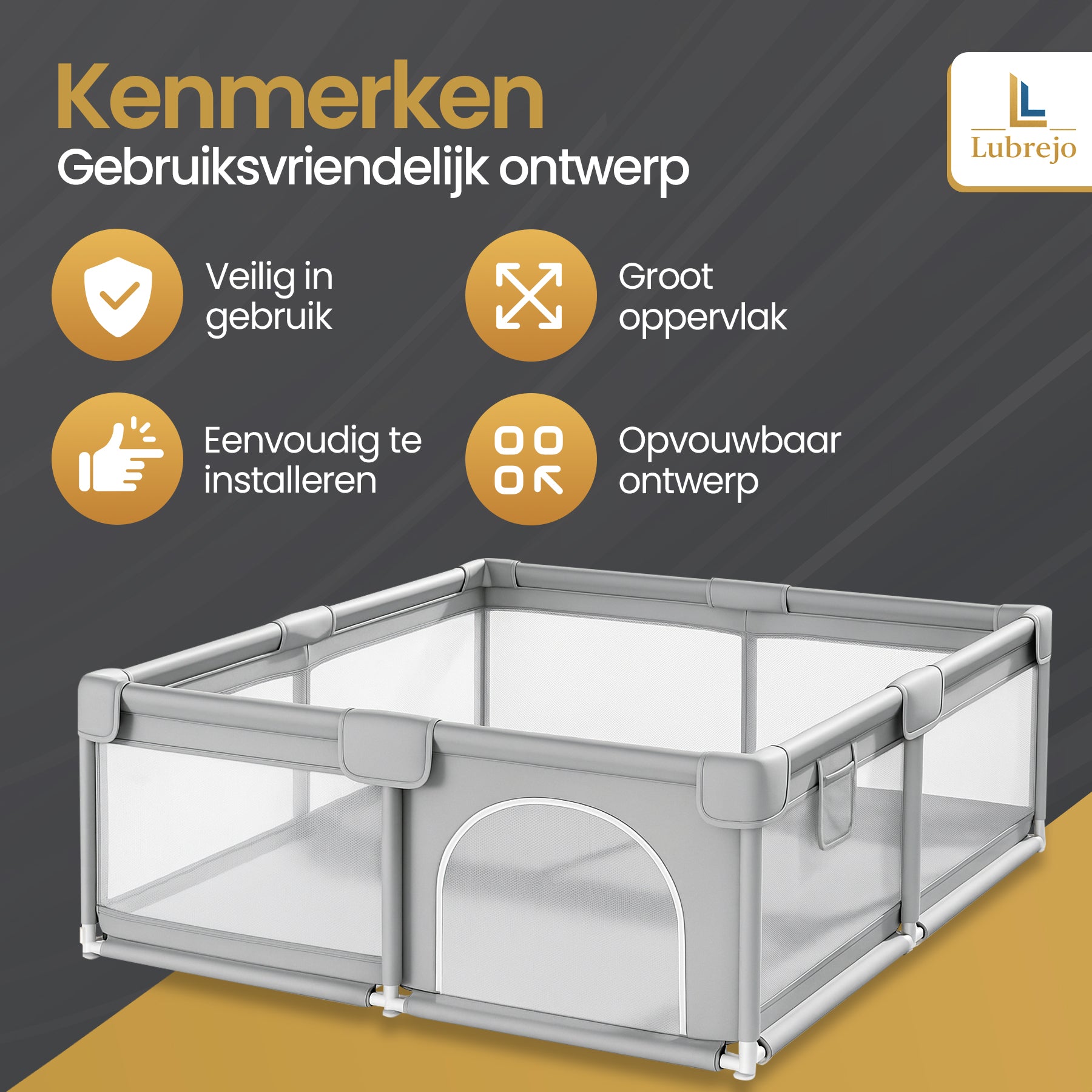 Grondbox - Speelbox - Playpen - Kinderbox - Baby box - Veilige kinderbox met Zachte Vloer - Grijs - Inclusief 50 Speelballen - 120x120cm