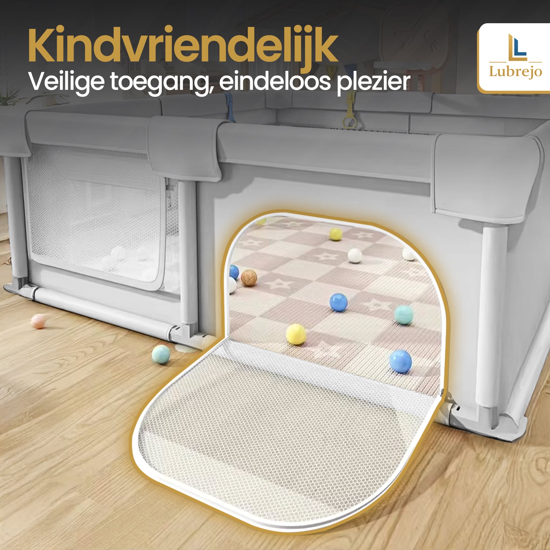 Grondbox - Speelbox - Playpen - Kinderbox - Baby box - Veilige kinderbox met Zachte Vloer - Grijs - Inclusief 50 Speelballen - 120x120cm