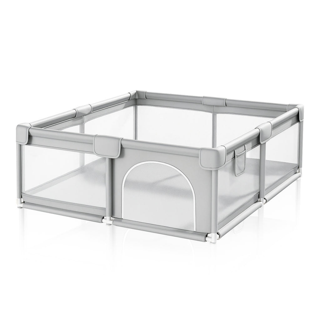 Grondbox - Speelbox - Playpen - Kinderbox - Baby box - Veilige kinderbox met Zachte Vloer - Grijs - Inclusief 50 Speelballen - 120x120cm